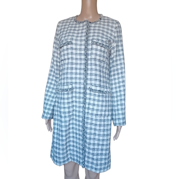 Weekend Max Mara Womens Houndstooth  Jacket Fringed Coat With Pockets Size 6 - Picture 2 of 9